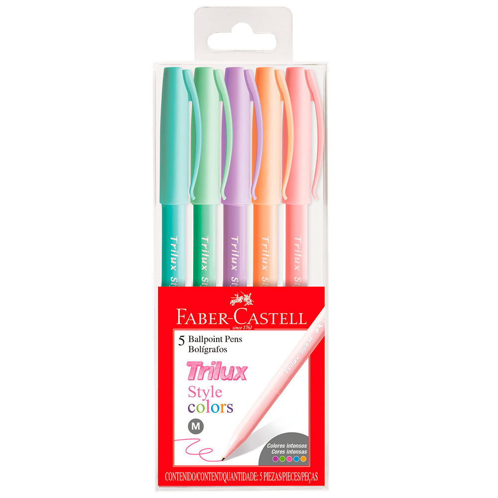 Caneta esferográfica 1.0 Trilux Colors Pastel 032/ES5TP com 5 unidades Faber-Castell