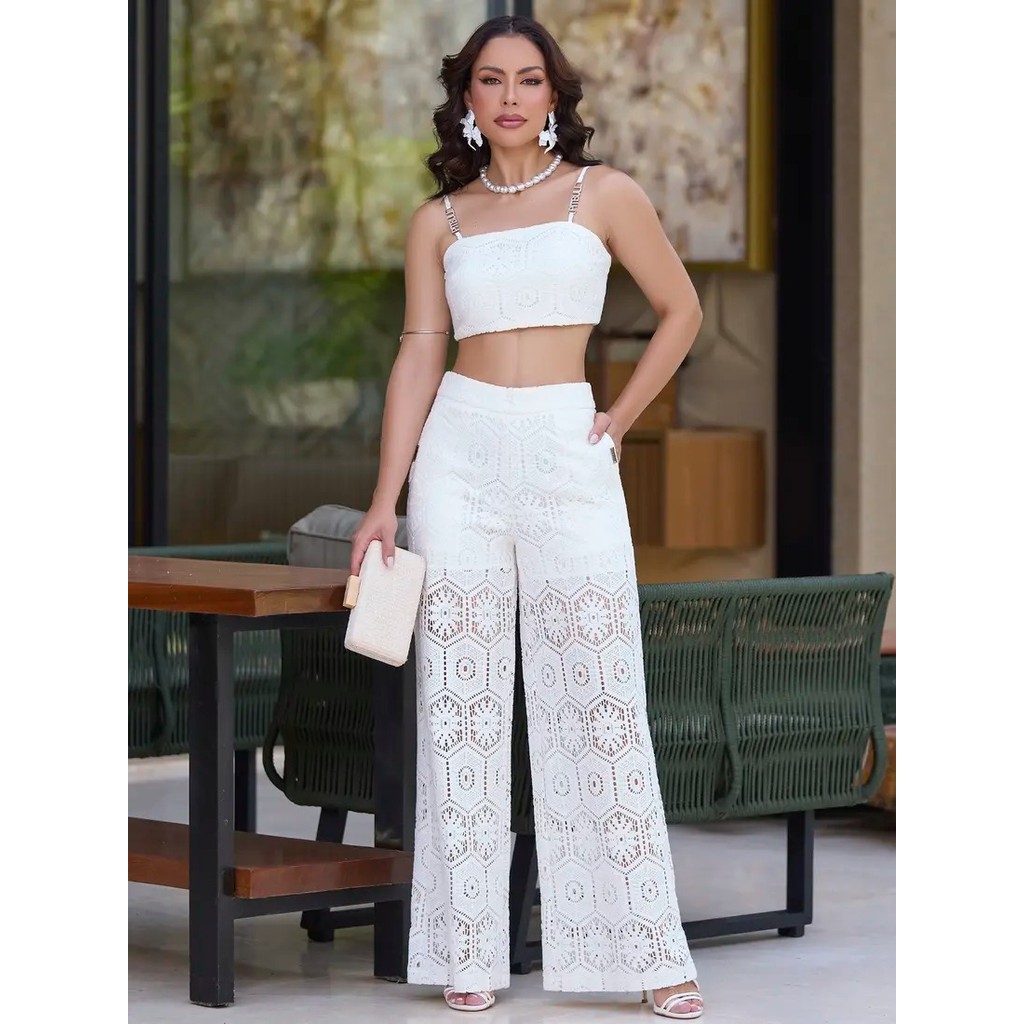 Conjunto Calça e Cropped Renda Floral Empório PitBull 91137