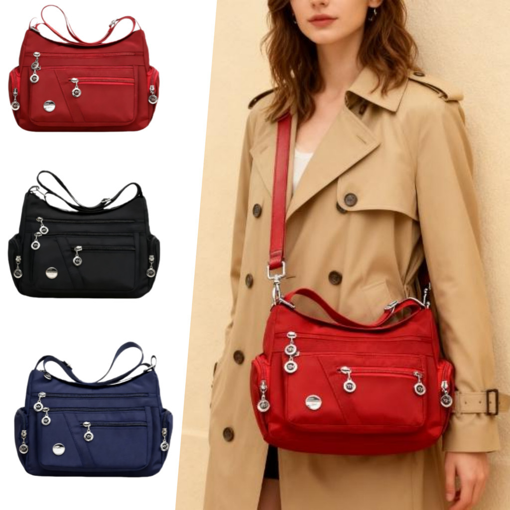 Bolsa Feminina Crossbody Transversal com 5 zíperes e Alça lateral