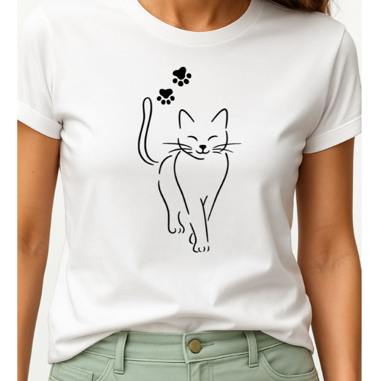 Camiseta Gato Fofa Feminina – Presente Perfeito para Amantes de Pets, Estilo Minimalista — imagem 2 de 2