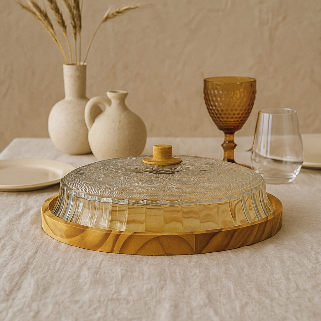 Porta Pudim Torta Saladeira Artesanal Madeira Boho Chic em Oferta na Shopee