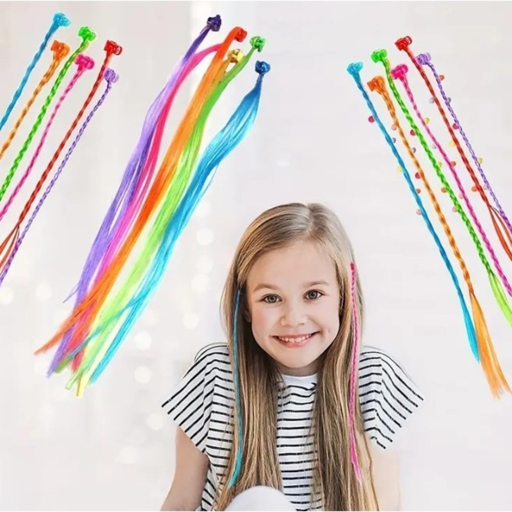 KIT 24 unidades criança meninas peruca design garra de cabelo/ mecha de cabelo colorida infantil（Elastico--006）