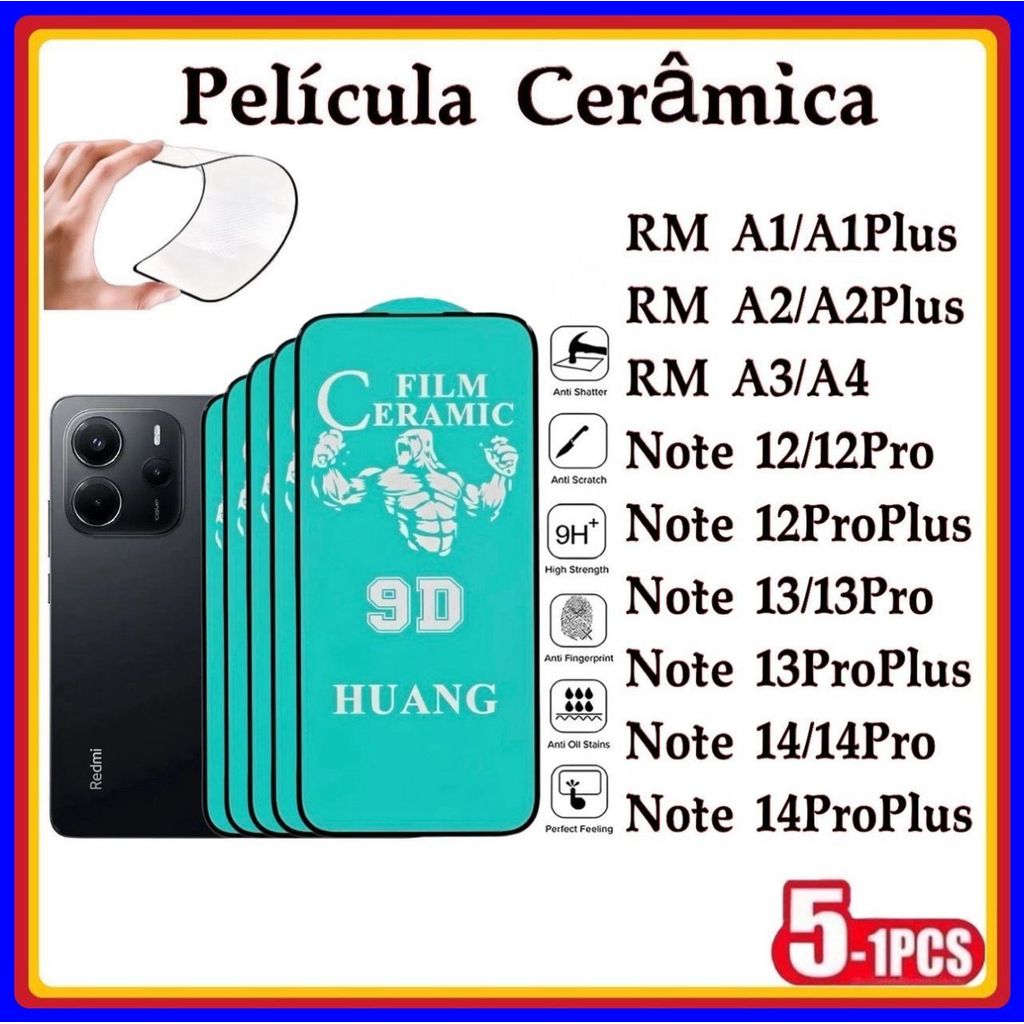 Película de Cerâmica 9D Gel Hidrogel Xiaomi Redmi A1 A2 Plus A3 A4 Note 12 Pro  