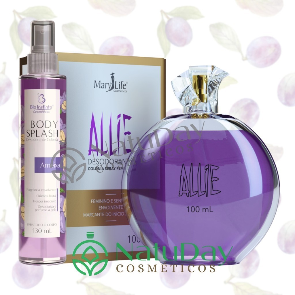 Kit Perfume Allie 100ml Mary Life Feminino + Body Splash Ameixa 130ml