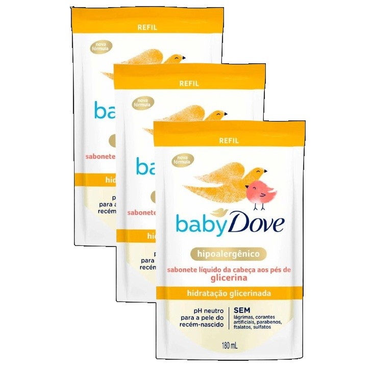 kit 3 Sabonete Liquido baby Dove Glicerina Refil 180ML em Oferta na Shopee