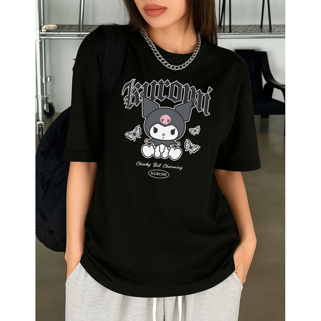 Camiseta Oversized Feminina Blusa 100% Algodão Tshirt Estampada Kuromi Butterfly