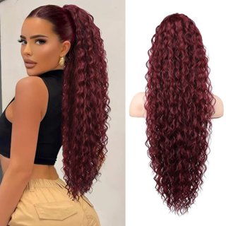 Extensão de Cabelo Rabo de Cavalo Vinho Tinto de 75cm, Corda de Cabelo Sintética Resistente ao Calor para Mulheres em Oferta na Shopee