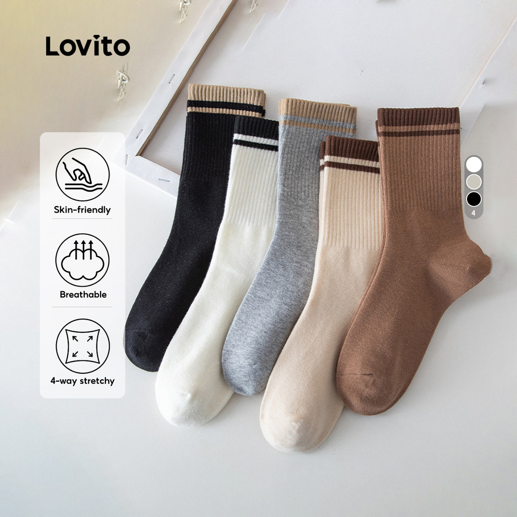 Lovito Meias Casuais Sem Alças Respiráveis Macias Ao Toque Elasticidade Em 4 Direções Multicoloridas Mulheres LNE117060 em Oferta na Shopee