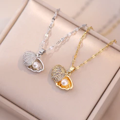 Colar Com Pingente De Concha De Pérola Dourada/Prateada , Corrente De Clavícula Feminina Requintada E Luxuosa , Acessóri