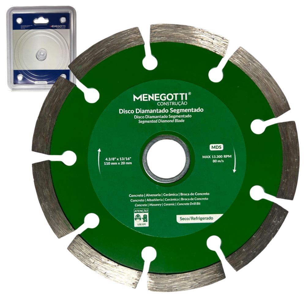 Disco Diamantado Sementado Para Serra Mármore MDT 4 3/8" 110mm com Bucha Redutora 20x16mm Menegotti