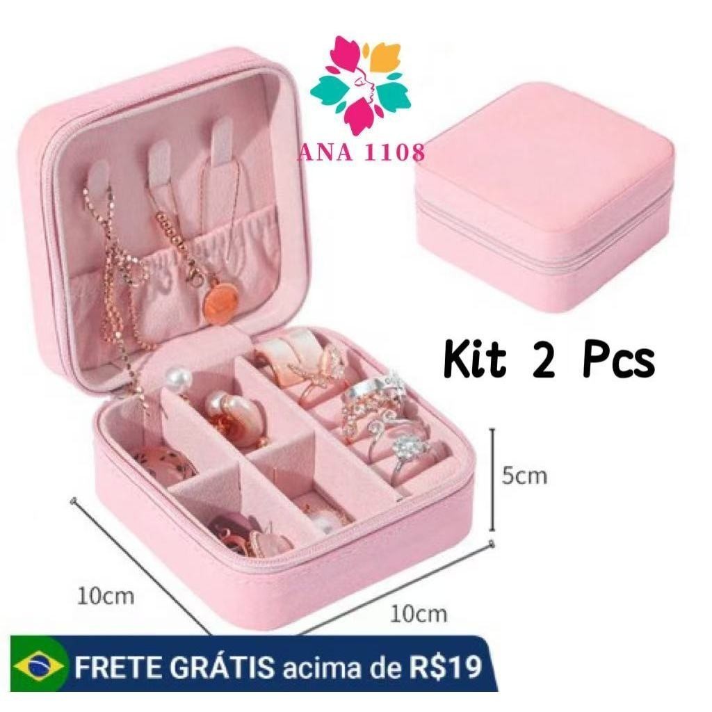 Imagem KIT 2 Porta Joia De Bolsa Para Viagem Portátil/caixa de armazenamento/bolsa/anel/colar