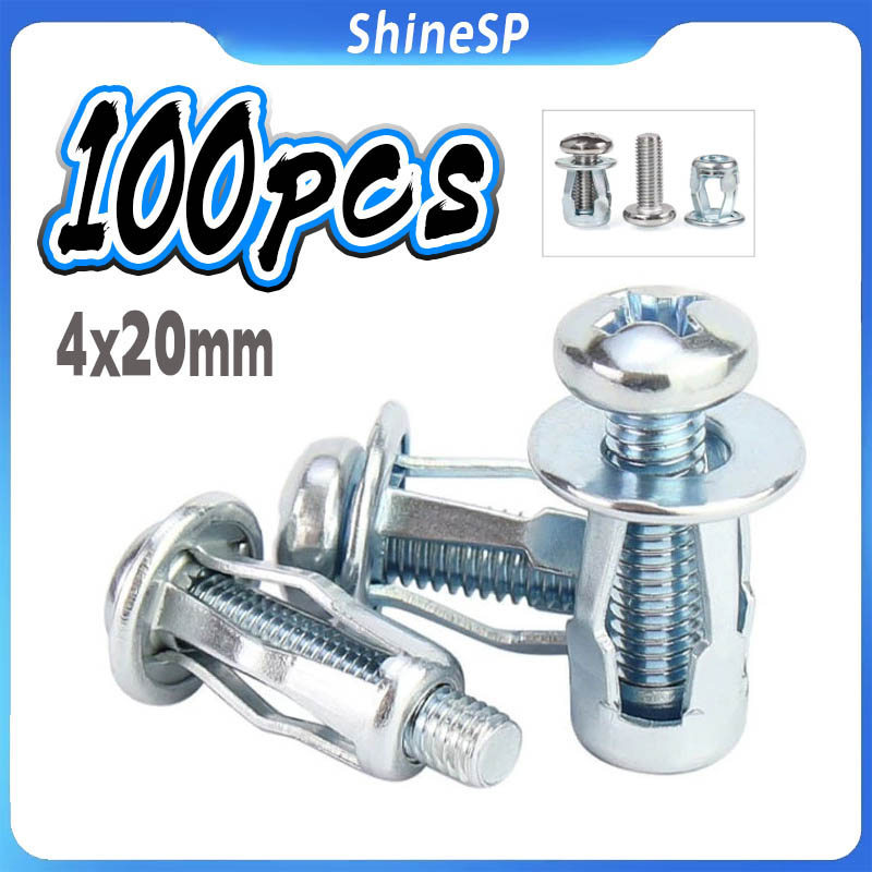 100 Pcs Parafuso De Expansão Porca De Chapa De Ferro M4x20mm Alta Qualidade em Oferta na Shopee