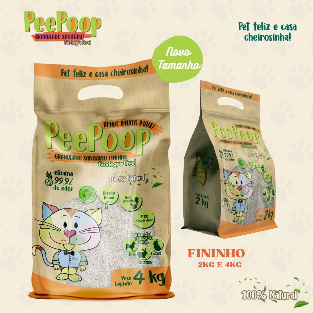 Granulado Sanitário Mandioca Peepoop Fina 4kg Biodegradável