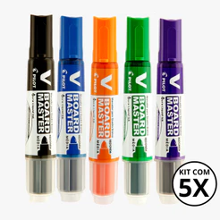 Kit Com 05 Marcadores Para Quadro Branco V Board Master - PILOT KIT:PT+AZ+LJ+VD+VL