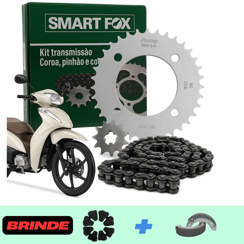 Kit Relação Transmissão + Lona + Bucha Honda Biz 110 125 2005 2006 2007 2008 2009 2010 2011 2012