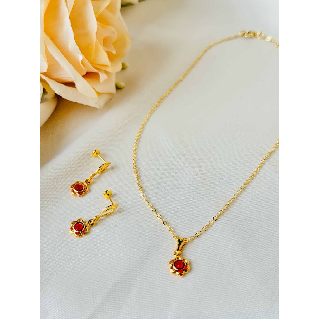 Kit Infantil Colar e Brinco Florzinha Vermelha Folheado a Ouro 18k em Oferta na Shopee