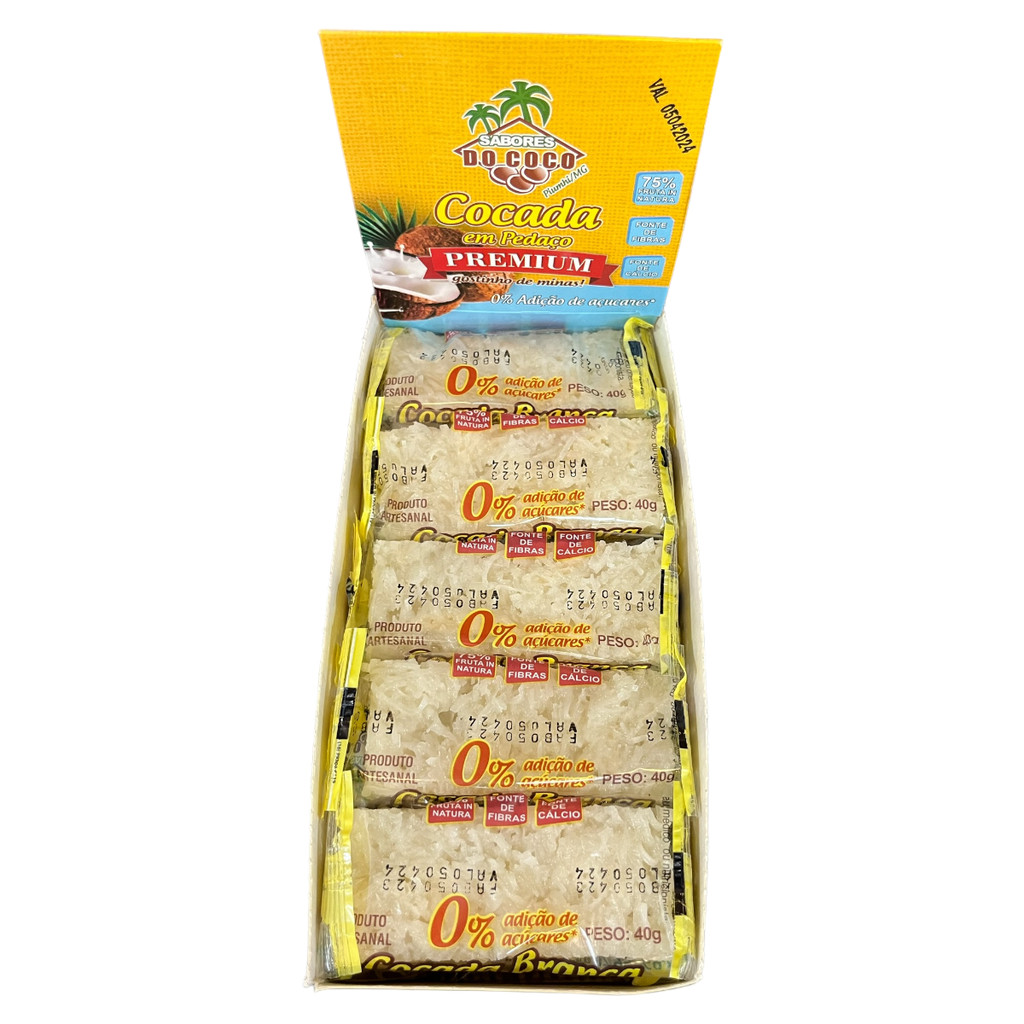 Cocada Branca Zero Açúcares Sabores Côco C/ 15 Unidades