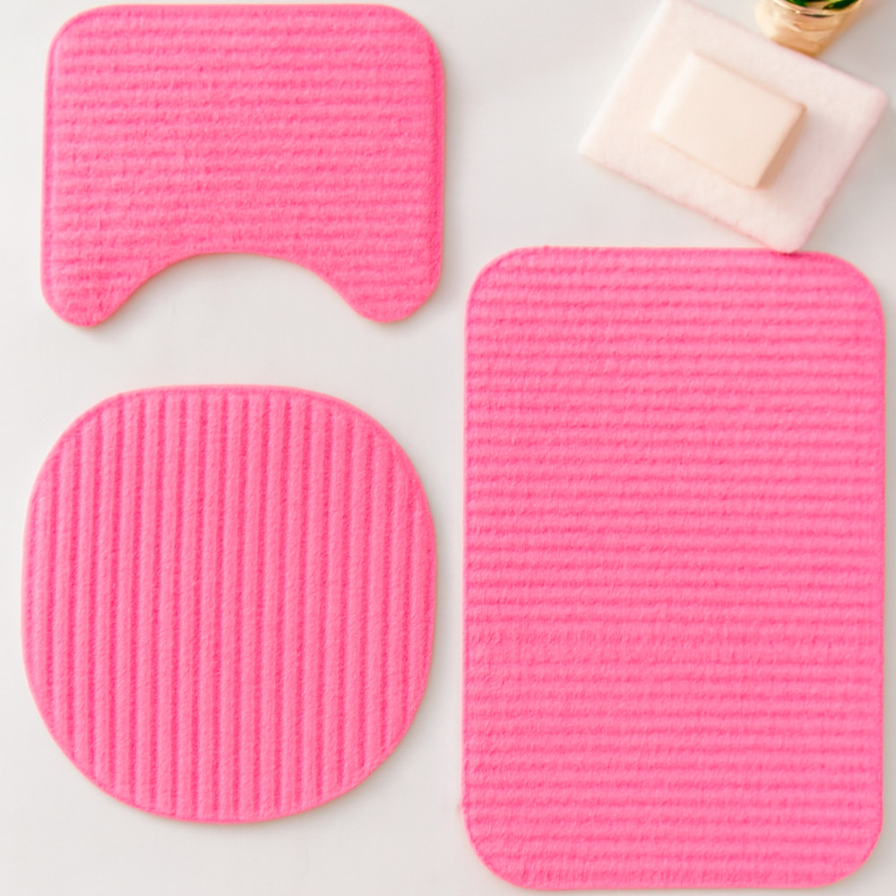 Kit 3 Peças Jogo de Tapete Rosa Iris Para Banheiro Antiderrapante 100% Algodão Felpudo Peludo Luxo