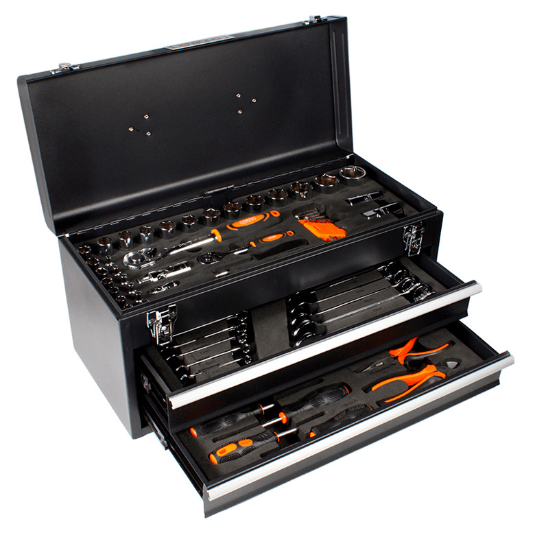 Caixa Baú Gabinete de Ferramentas com 2 Gavetas e Tampa com 90 Peças Xtrong XCXA-1290A em Oferta na Shopee