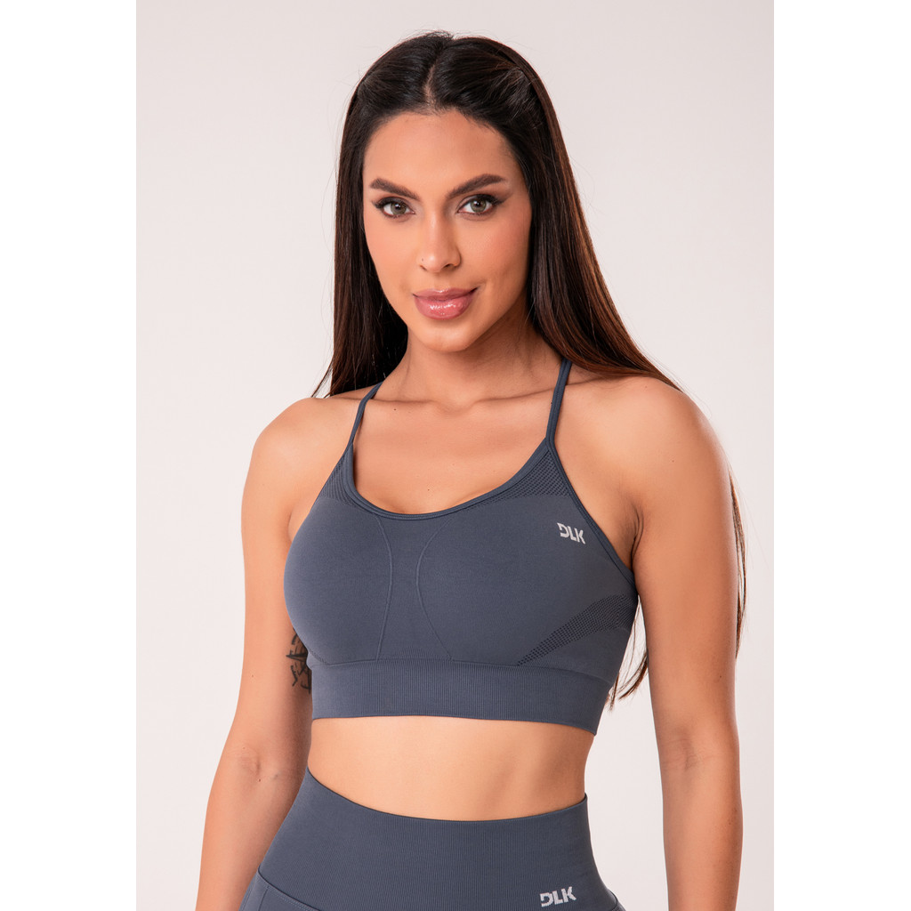 TOP FITNESS FEMININO COM BOJO E ALÇAS CRUZADAS REGULÁVEIS SEAMLESS+ DLK em Oferta na Shopee