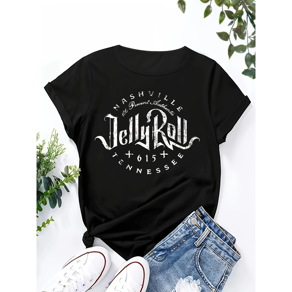Camiseta Feminina Plus Size Nashville Jelly Roll Country Music Estampada Confortavel Estilosa Divertida Verão