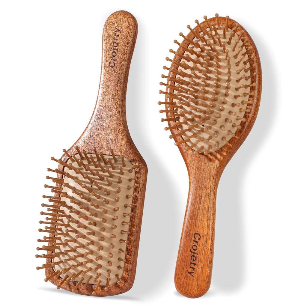 Conjunto de Escovas de Cabelo de Bambu de 2 Peças para Crescimento Capilar (Oval e Quadrado) - Escova de Massagem para C