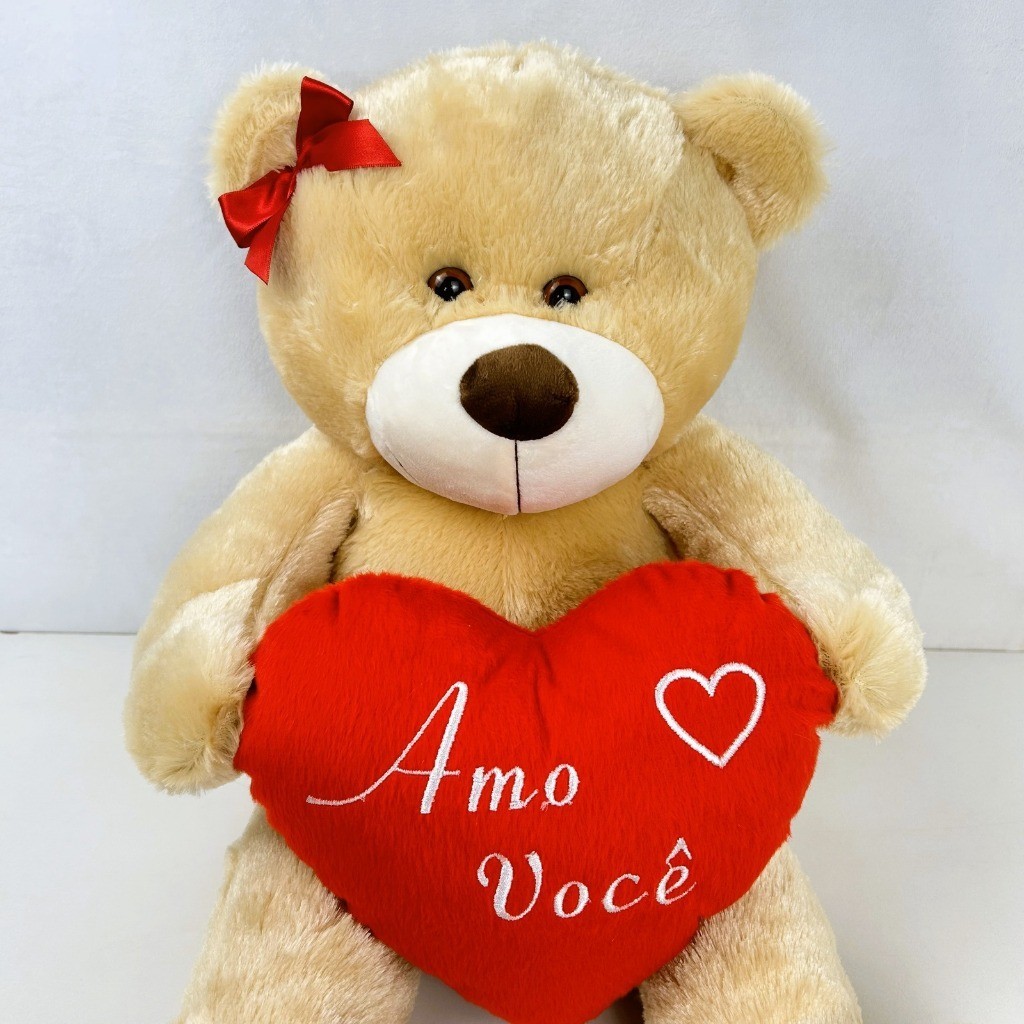 Pelúcia Dia dos Namorados Amo você -  Urso Lia Doce de Leite - Coração 50 cm