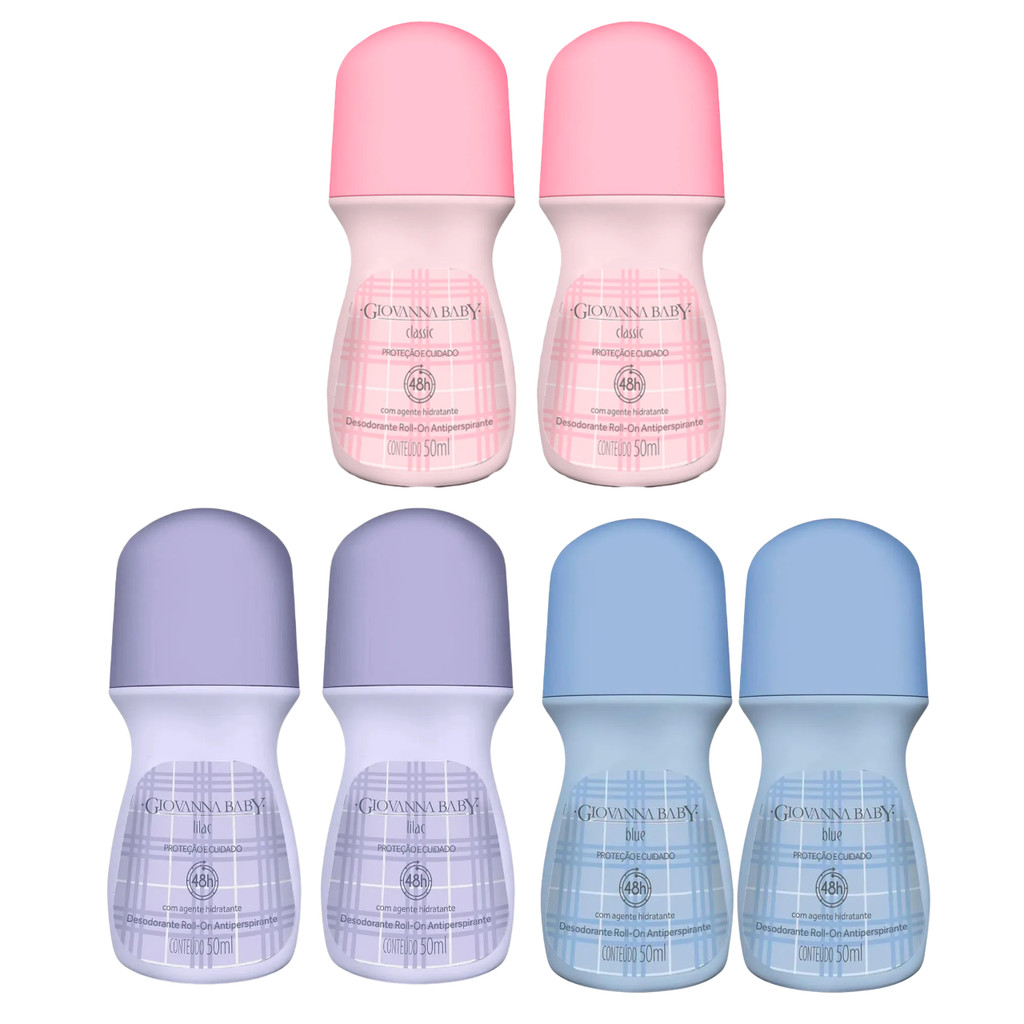 Kit Desodorante Giovanna Baby Roll-n Classic+ Blue+ Lilac (2 CADA)