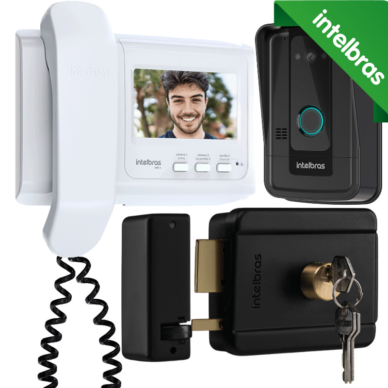 Kit 1 Vídeo Porteiro Interfone IVR 4 + 1 Fechadura FX500 INTELBRAS IVR4 FX 500