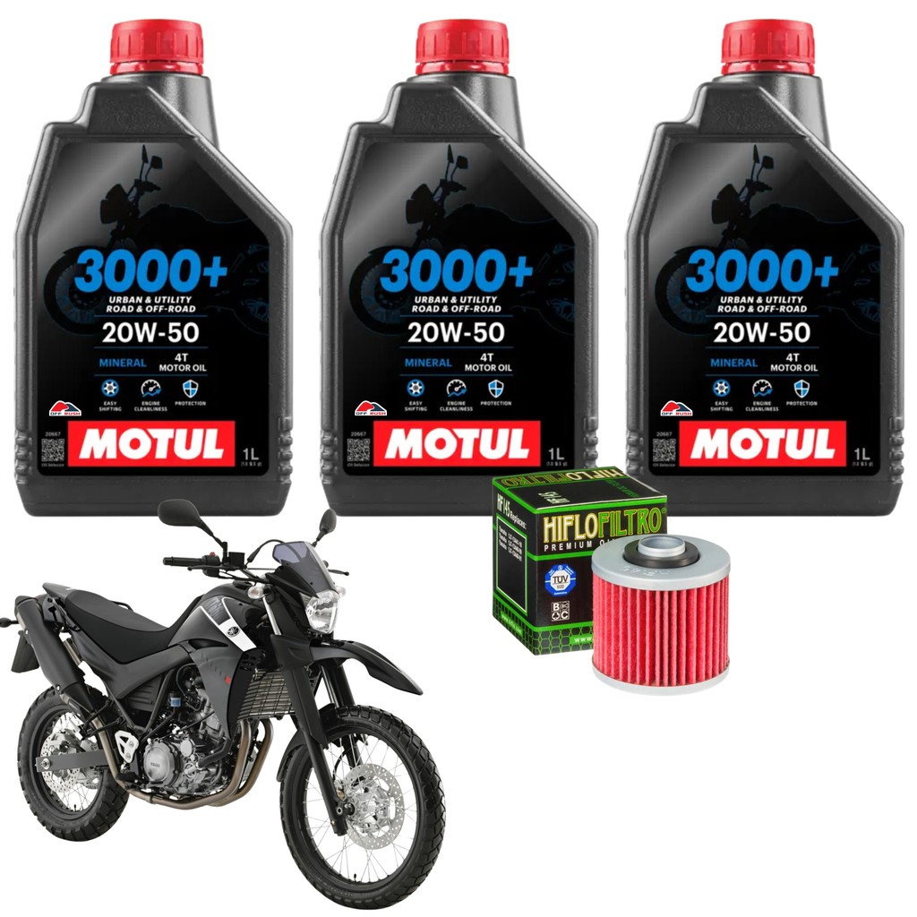 Kit óleo XT660R XT660X XT600 Virago 535/650 Motul 3000 20W50 mineral 3L + filtro Hiflo HF145