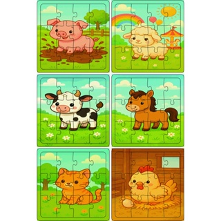 Kit 6 Quebra-cabeça Animais da Fazenda 12 e 20 Peças Feito em Madeira (MDF) 15X15 cm S/Caixa em Oferta na Shopee