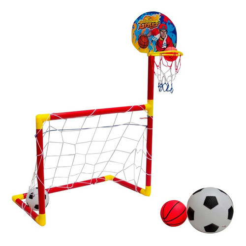Jogo 2x1 Futebol E Basquete Infantil Com Trava, Rede, Tabela E Bolas Inclusas Importway