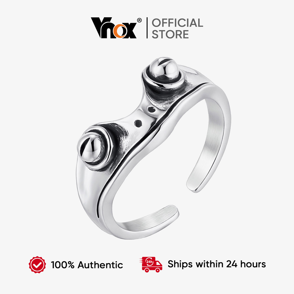 Vnox Anel Aberto De Sapo De Ouro Branco Totem Da Sorte Artesanato Pesado Tamanho Ajustável Joias Vintage Streetwear