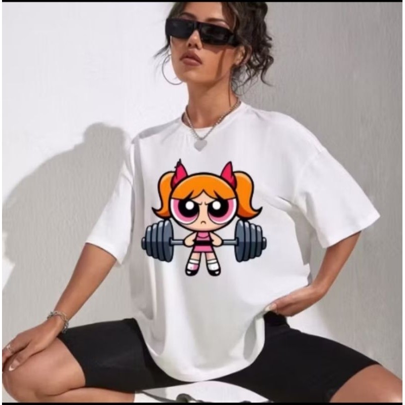 Camiseta Meninas Super Poderosas Academia Treino Oversized Algodão FLORZINHA