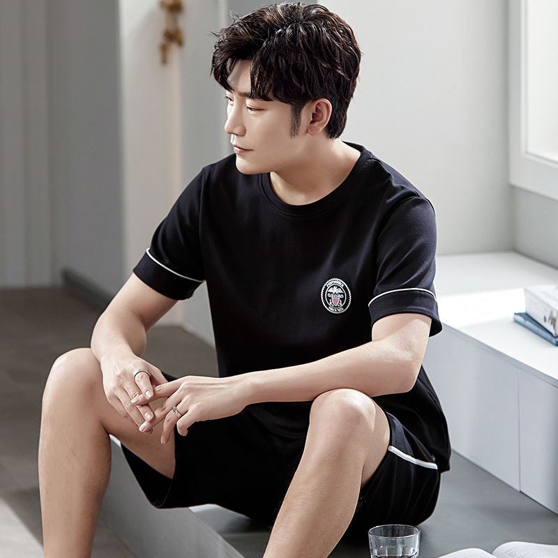  Pijama masculino de algodão Modal verão Shorts de manga curta mais gordura tamanho grande solto terno fino Loungewear20