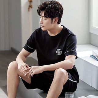  Pijama masculino de algodão Modal verão Shorts de manga curta mais gordura tamanho grande solto terno fino Loungewear20