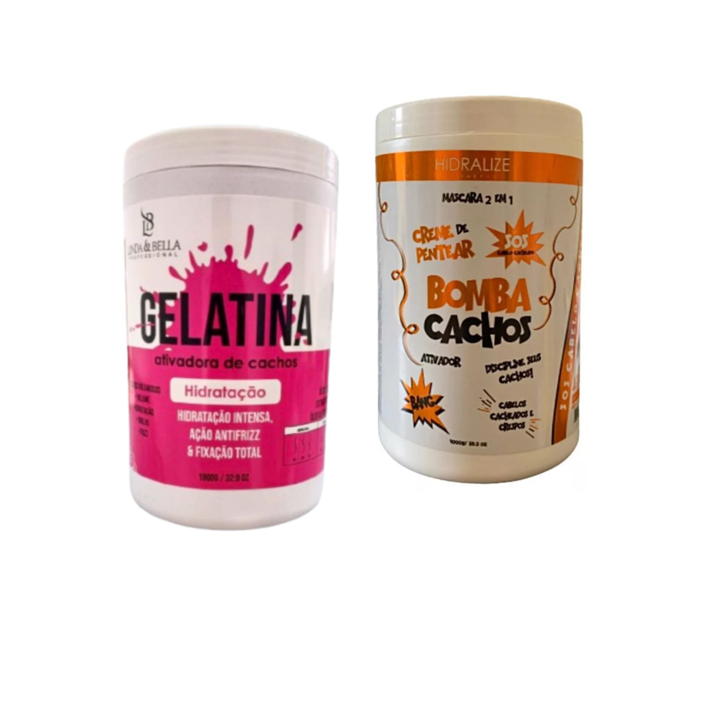 Kit Máscara 2 em 1 Creme De Pentear e Ativador De Cachos + Gelatina Ativadora de Cachos  Hidratação