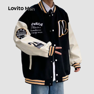 Lovito Men Jaqueta Casual de Tecido com Costura Outono/inverno Jaqueta Preta para homens LNE122070 em Oferta na Shopee