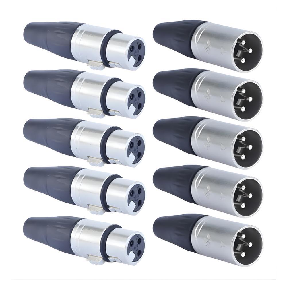 Kit 20 Conector Plug Xlr Canon 10 Macho + 10 Fêmea Roxtone Cor Prata
