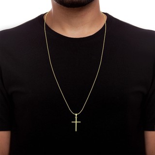 Colar Veneziana  Joia + Pingente Cruz Palito Banhados a ouro  Cordão Masculino e Crucifixo