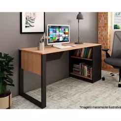 Mesa de Escritório ME4182 160cm Amêndoa/Preto - Tecno Mobili