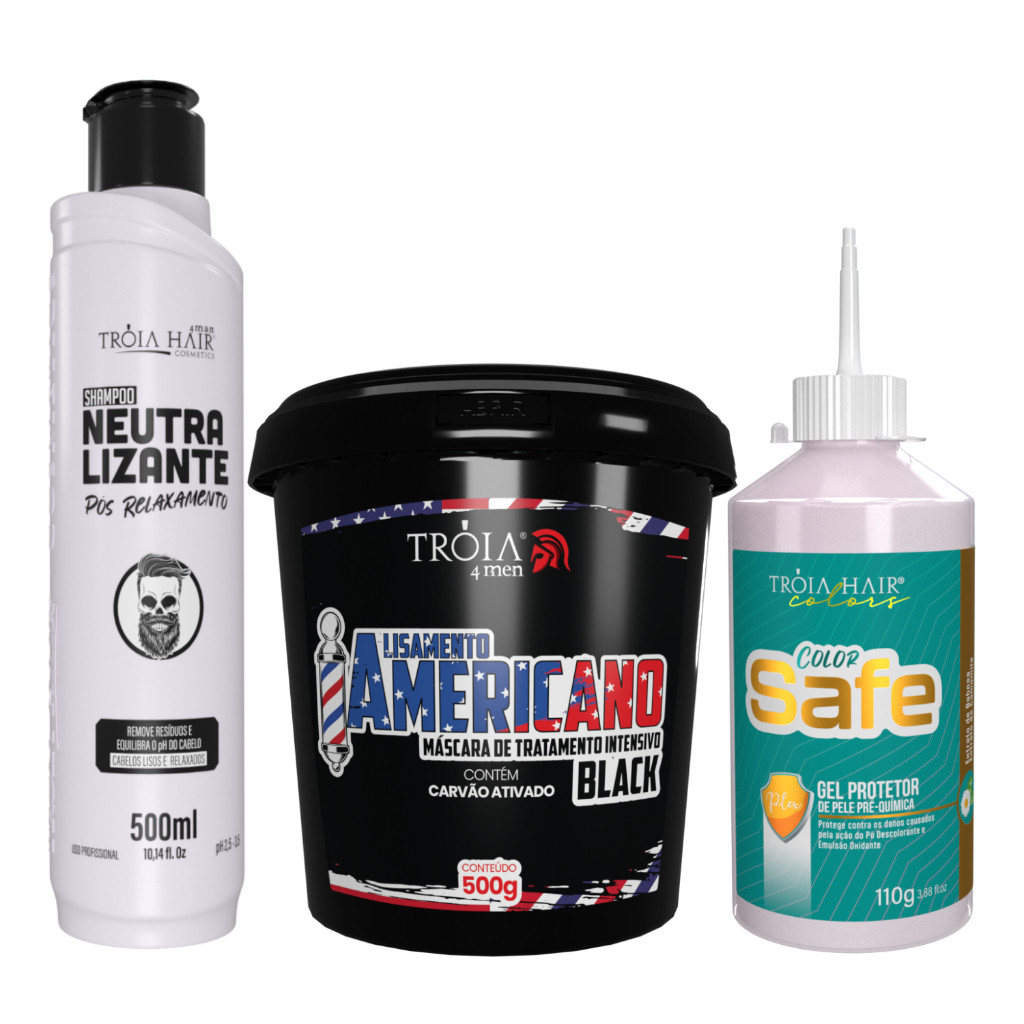 Kit Alisamento Americano Black 500g + Neutralizante 500ml + Color Safe 110g