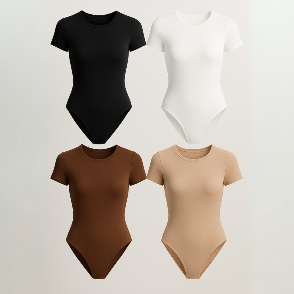 Kit 5 Body Feminino Suplex Manga Curta Básico Ajustado Moda Blogueira Elegante