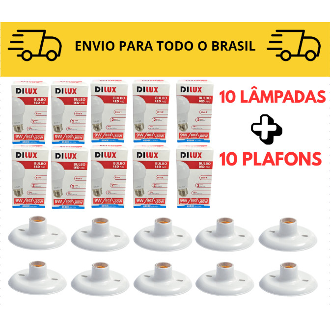 Iluminação Lâmpada de led e Plafon kit Soquete para lâmpada Plafon 100w e Lâmpada 9w 6500K Dilux