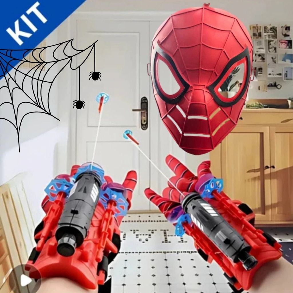 Luvas Homem Aranha Infantil Com Lançador De Dardos E  Máscara Spider Man Brinquedo