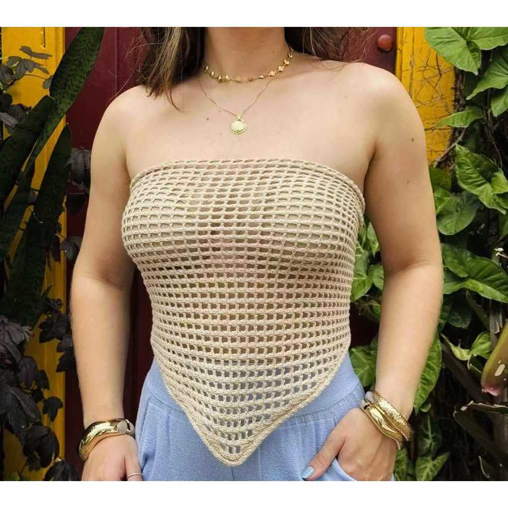 Lenço Bandana Tricot Ponto Croche Tendência Verão em Oferta na Shopee