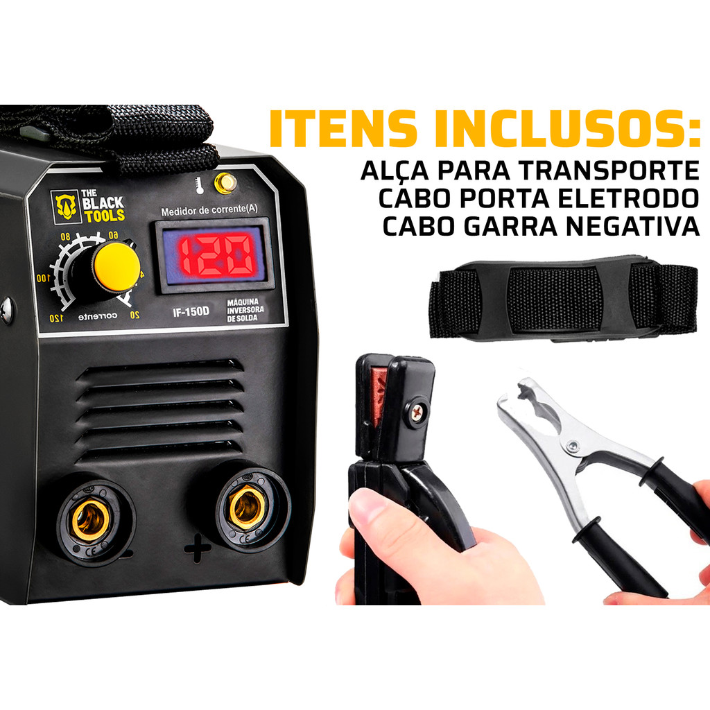 Detalhes do Máquina De Solda Inversora Portátil Mma Tig Eletrodo Com Visor Digital 120a 220v The Black Tools