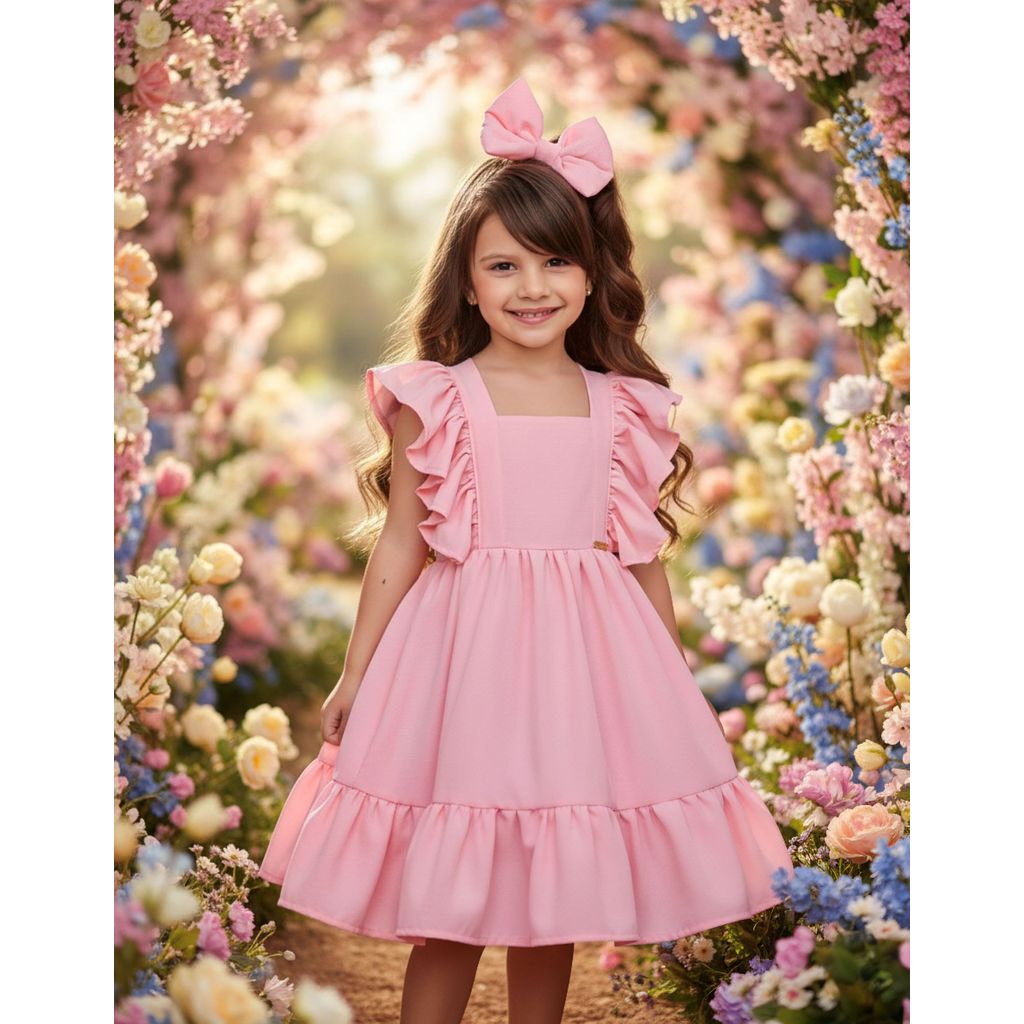 Vestido Rosa - Roupa Infantil - Vestido Crepe