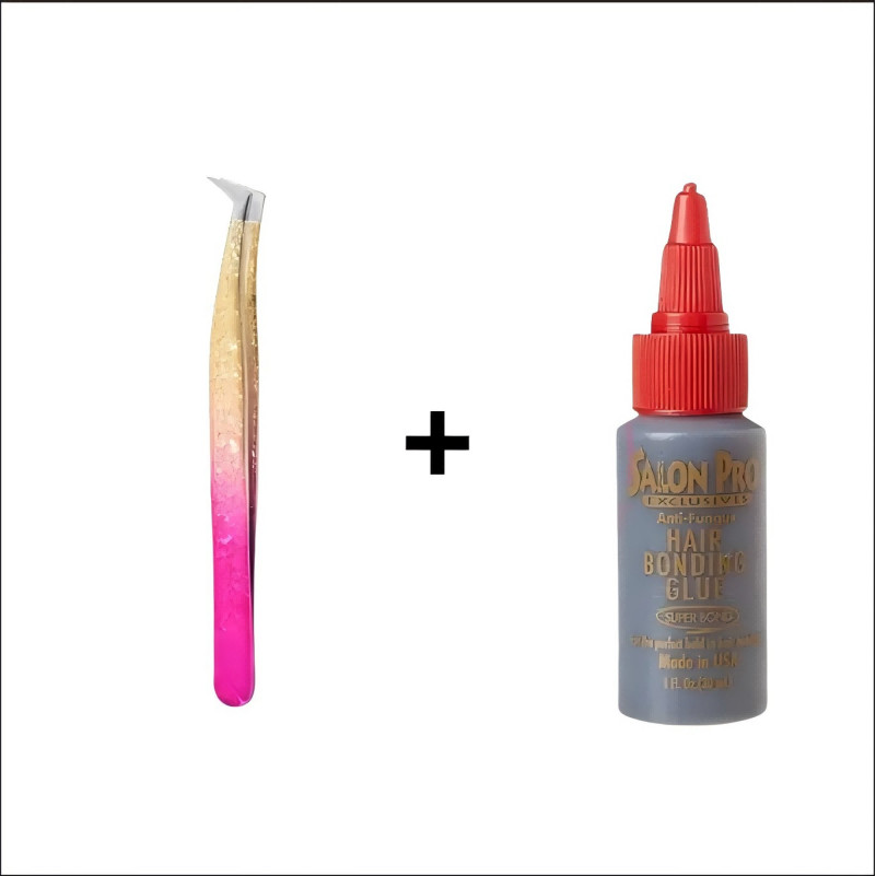 KIT2 Pinça para extensão de cílios +Adesivos líquidos ecológicos