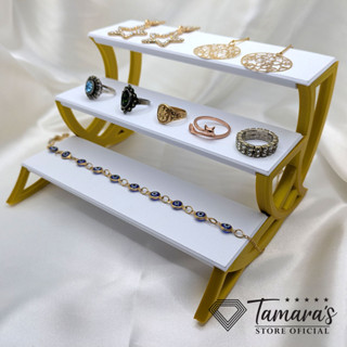 Expositor de jóias Escadinha Miniatura para Anel e Brincos Colares - Branco e Dourado em Oferta na Shopee